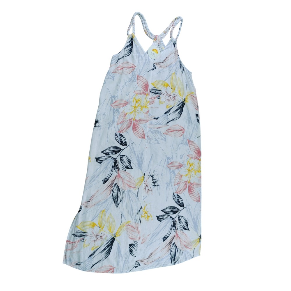 C&C California Floral‎ Print Maxi Dress Braided Strap White Casual Size S